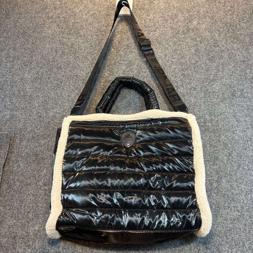 Pajar Canada Quilted Puffer Tote Bag Faux Shearling Black Purse Winter Travel